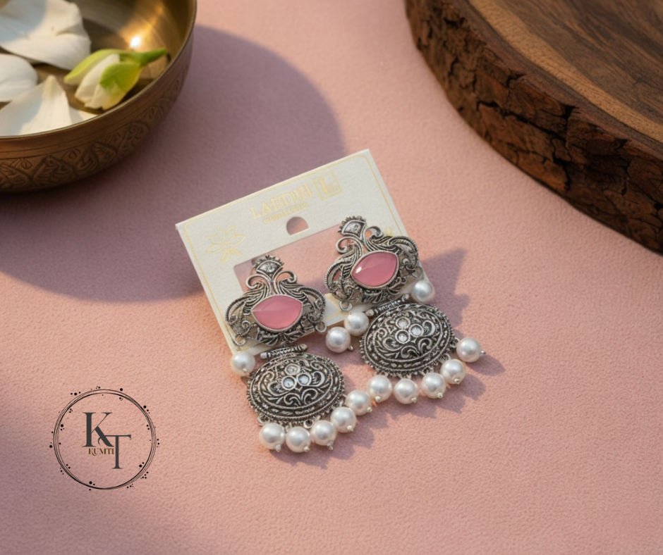 Pink Stone - Oxidized Silver Pink Stone - Oxidized Silver