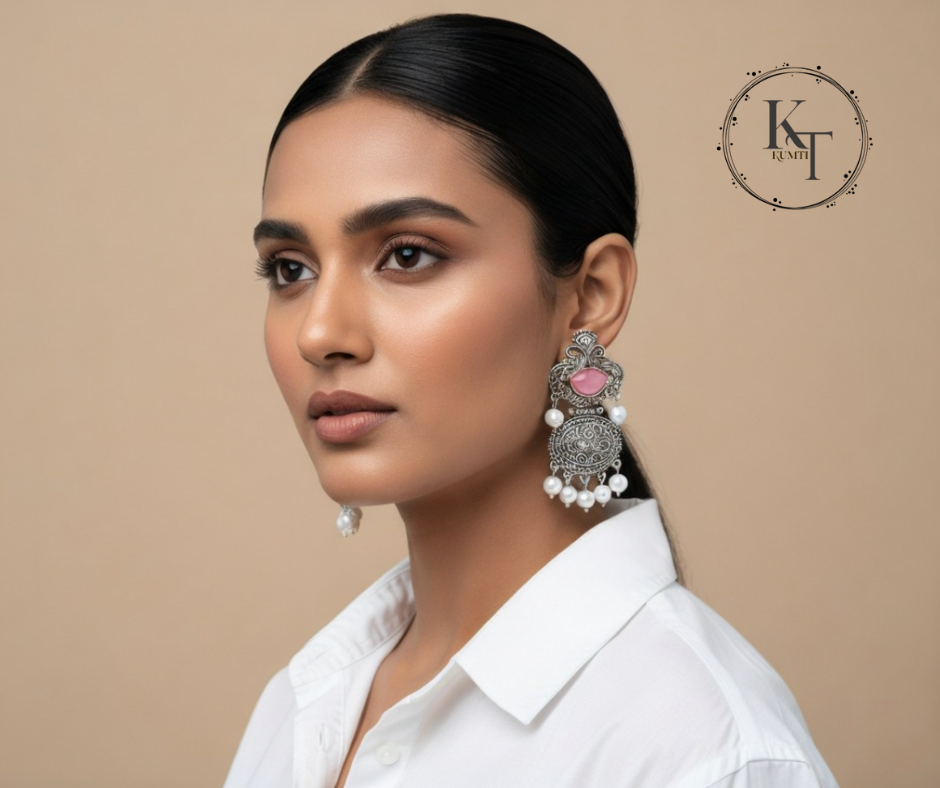 Pink Stone - Oxidized Silver   2